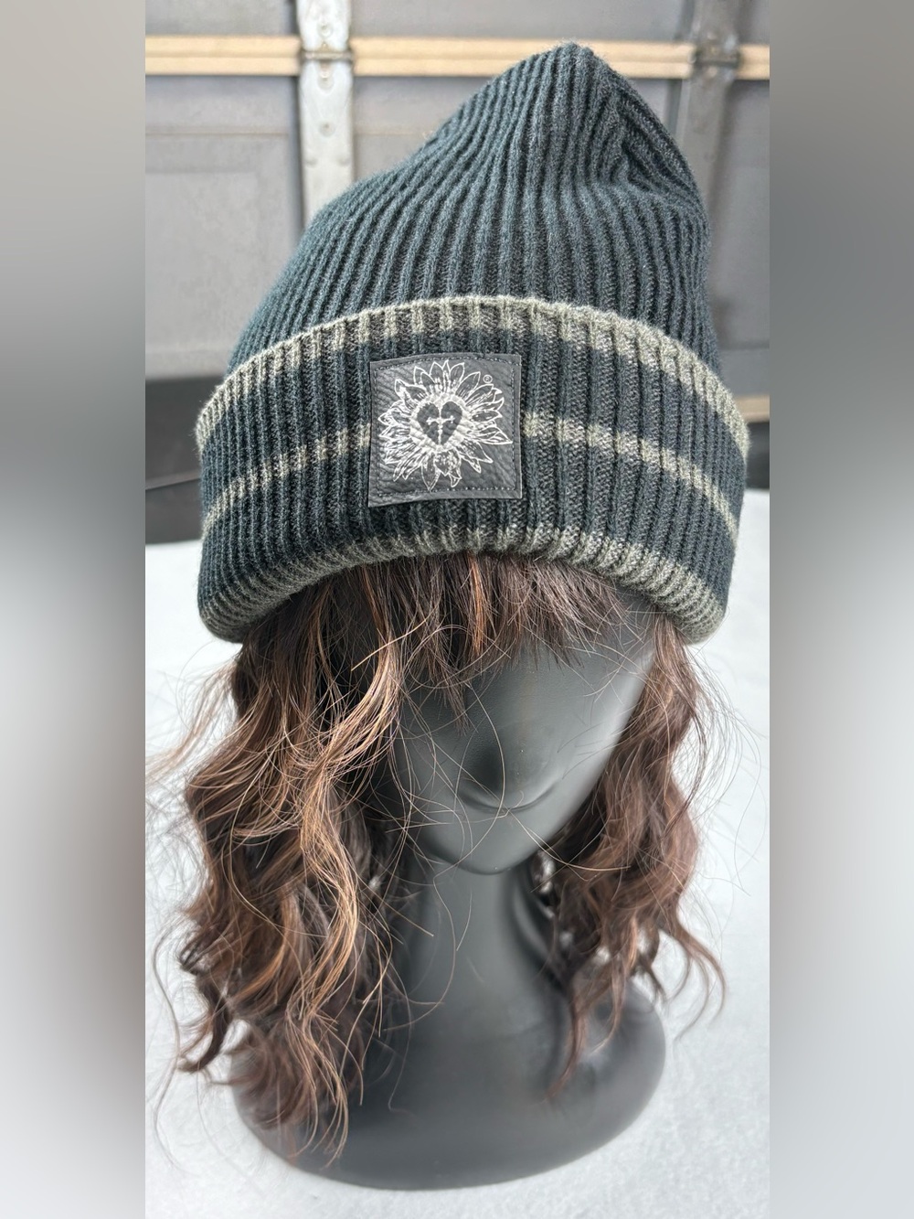FOEMO Faux Fur Lined Rib Knit Beanie Black Grey One Size Winter Hat